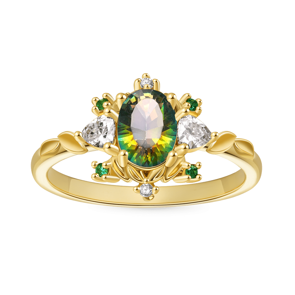 Gnoce Oval-Cut Secret Garden Gold Leaf Teal Diamond Ring_1