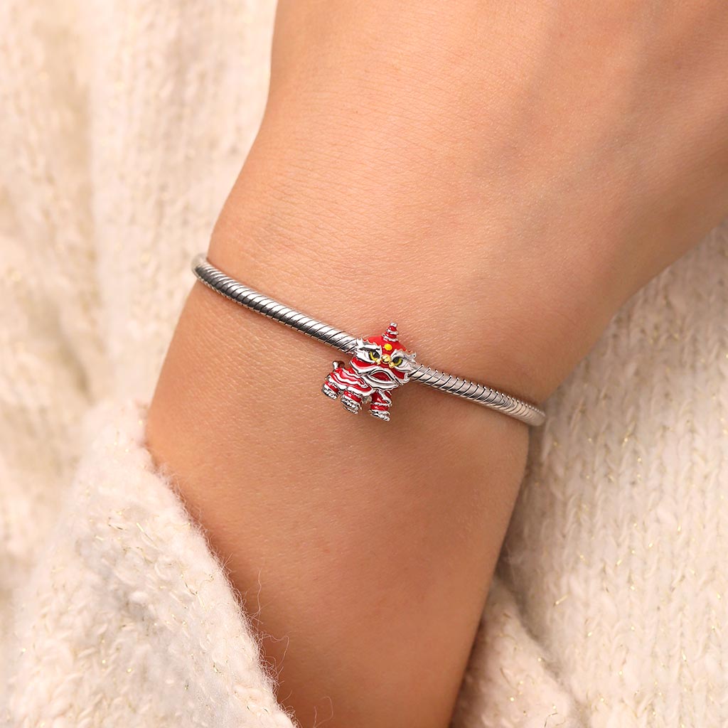 Gnoce Happy New Year Lion Dance Charm Platinum-plated Silver Blend_5