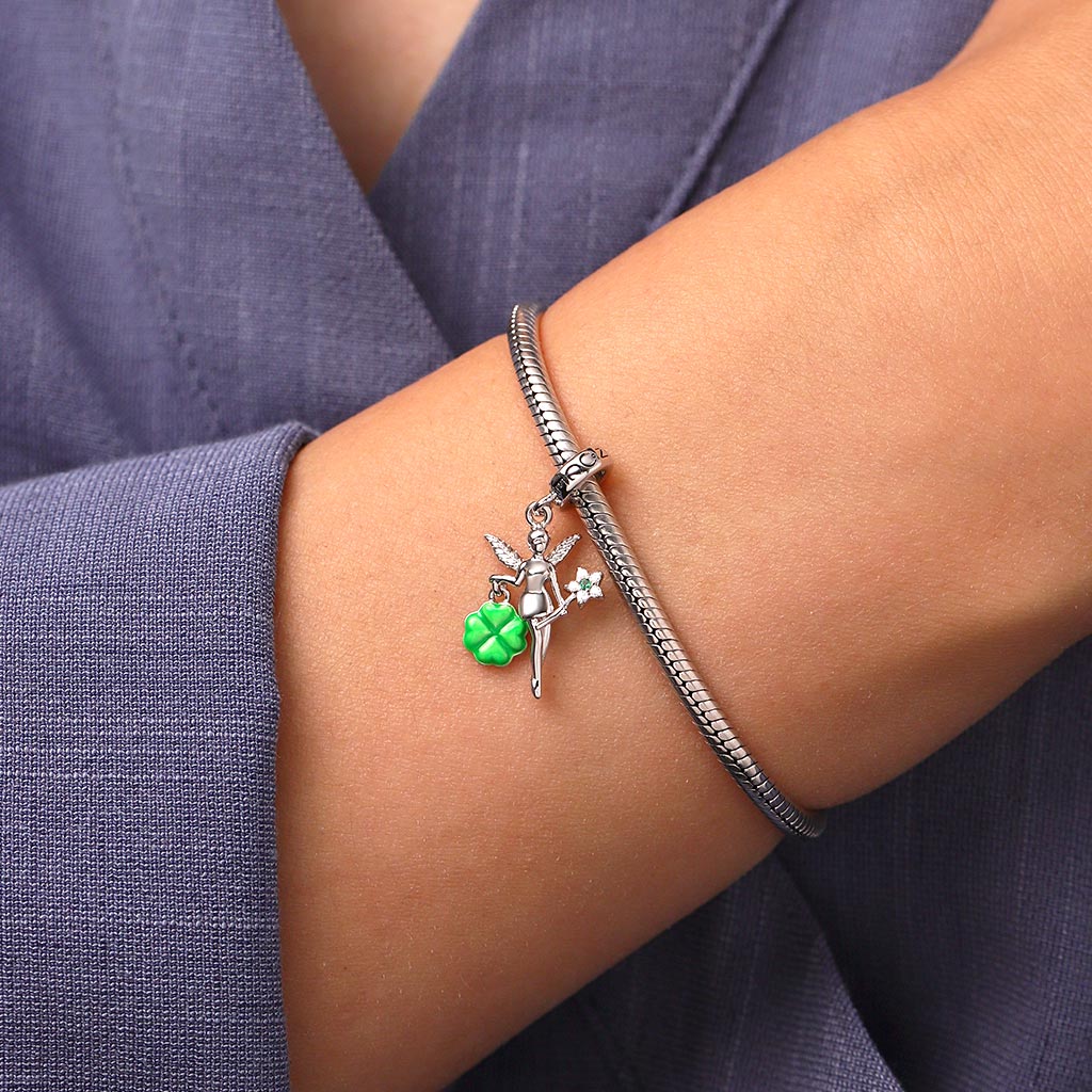 Gnoce Hand-held Glow-in-the-Dark Four-leaf Clover Charm Platinum-plated Silver Blend_7