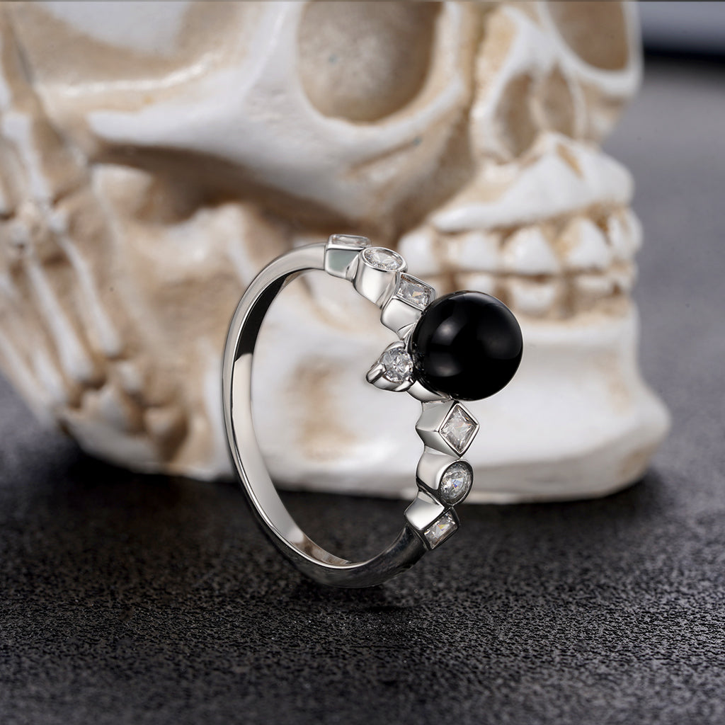 Gnoce Dark Black Pearl White Diamond Ring_3