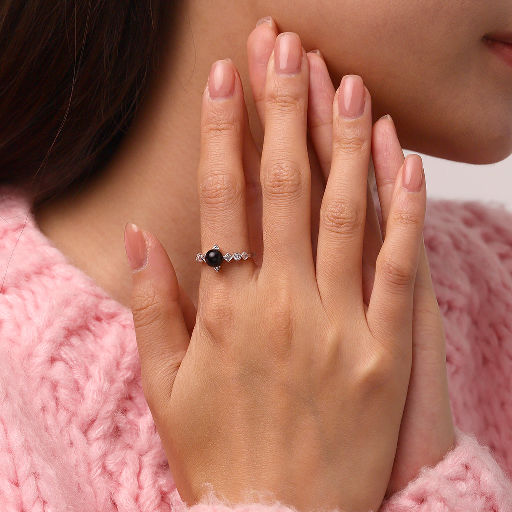 Gnoce Dark Black Pearl White Diamond Ring_4