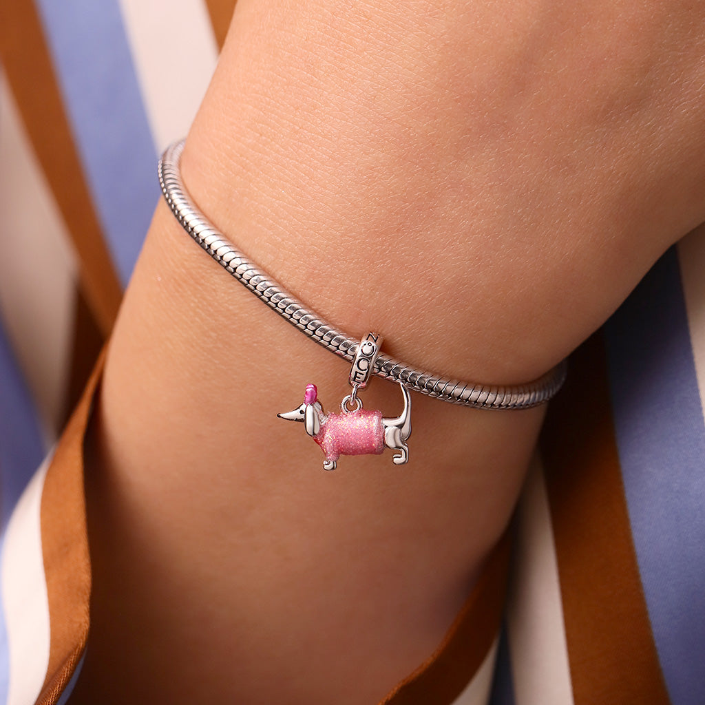 GnocePi nk Dachshund Glow-in-the-Dark Charm Platinum-plated Silver Blend_6