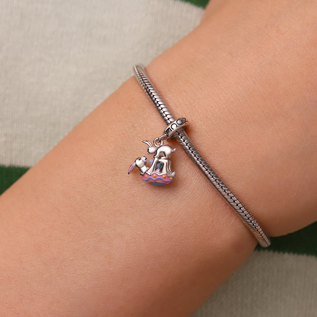 Gnoce Easter Eggs Kissing Bunny Charm Platinum-plated Silver Blend_6
