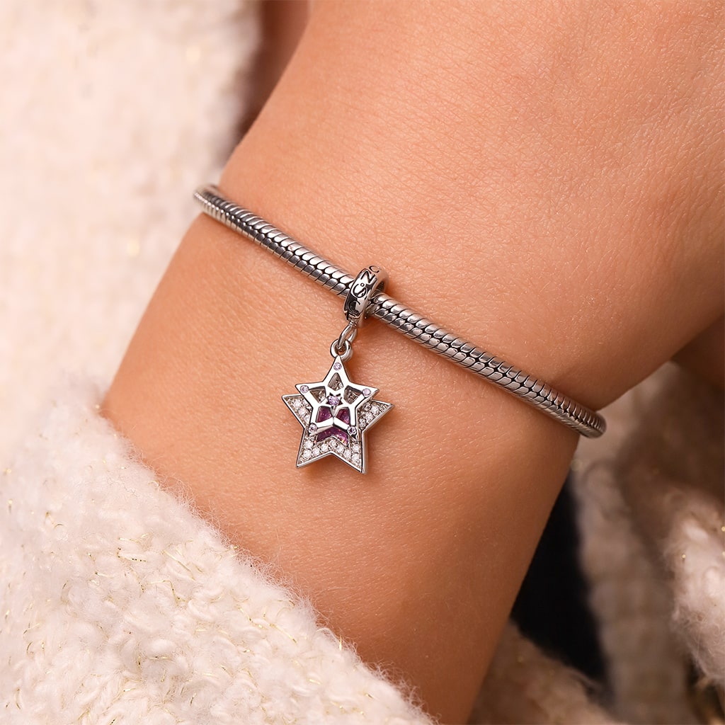 Gnoce Engravable Purple Glitter Star Glow-in-the-Dark Pendant Dangle Charm_7