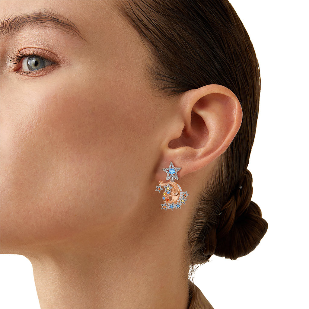 Gnoce Fancy Starmoon Drop Earrings Colorful Gemstones Inlaid_3