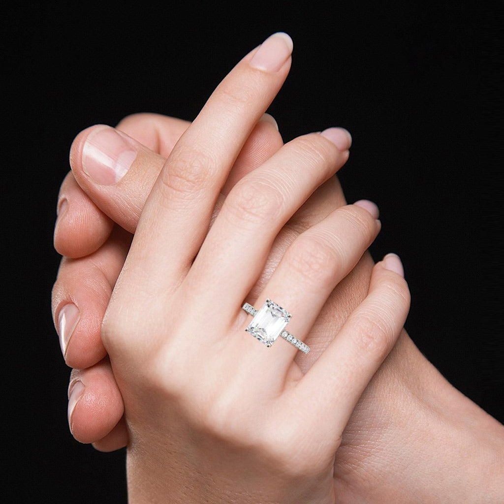 Gnoce Radiant-cut Side Stone Ring Platinum-plated Silver Blend_6