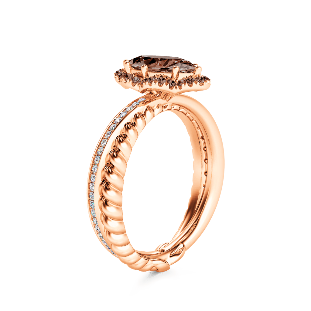 Gnoce Vintage Brown Marquise-Cut Halo Engagement Ring 18K Rose Gold Plating_4