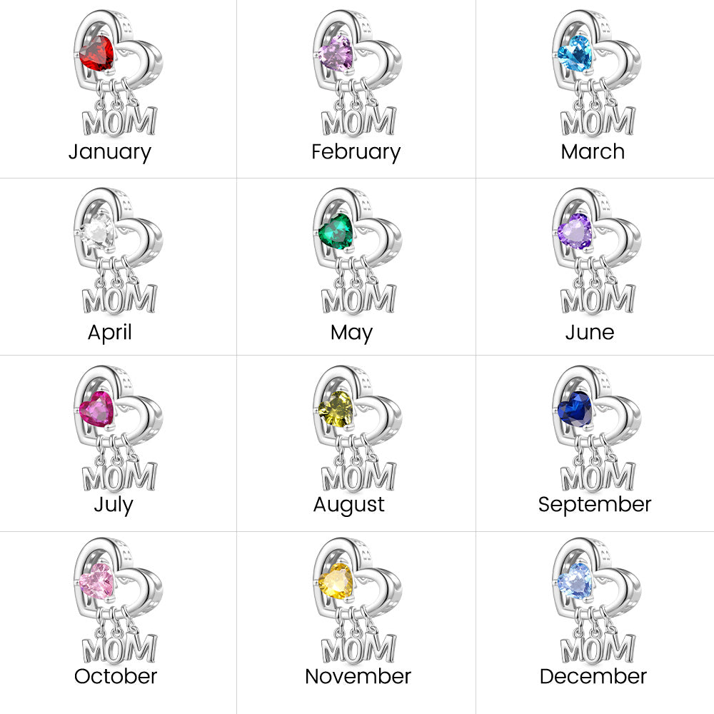 Gnoce Mother's Day Love Heart Birthstone Charm_7