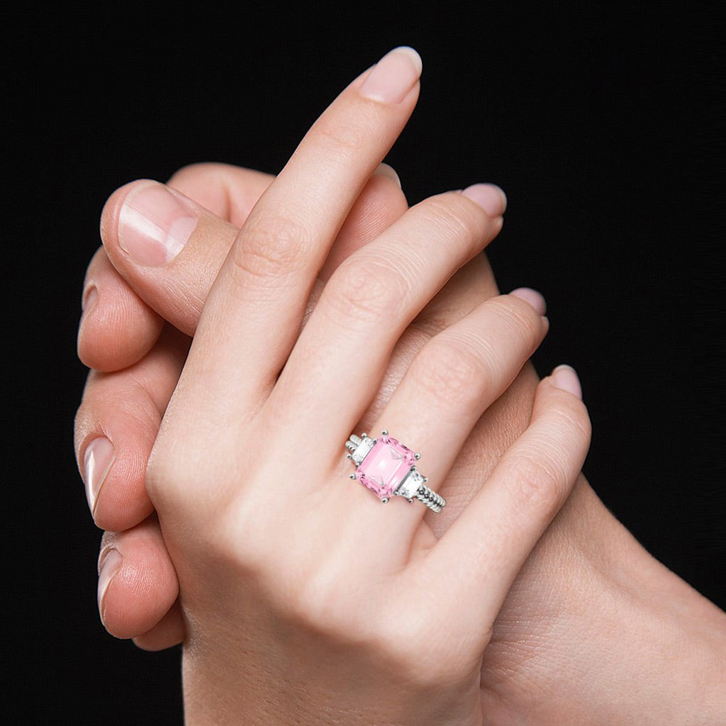 Gnoce Emerald-cut Three Stone Birthstone Engagement Ring_7