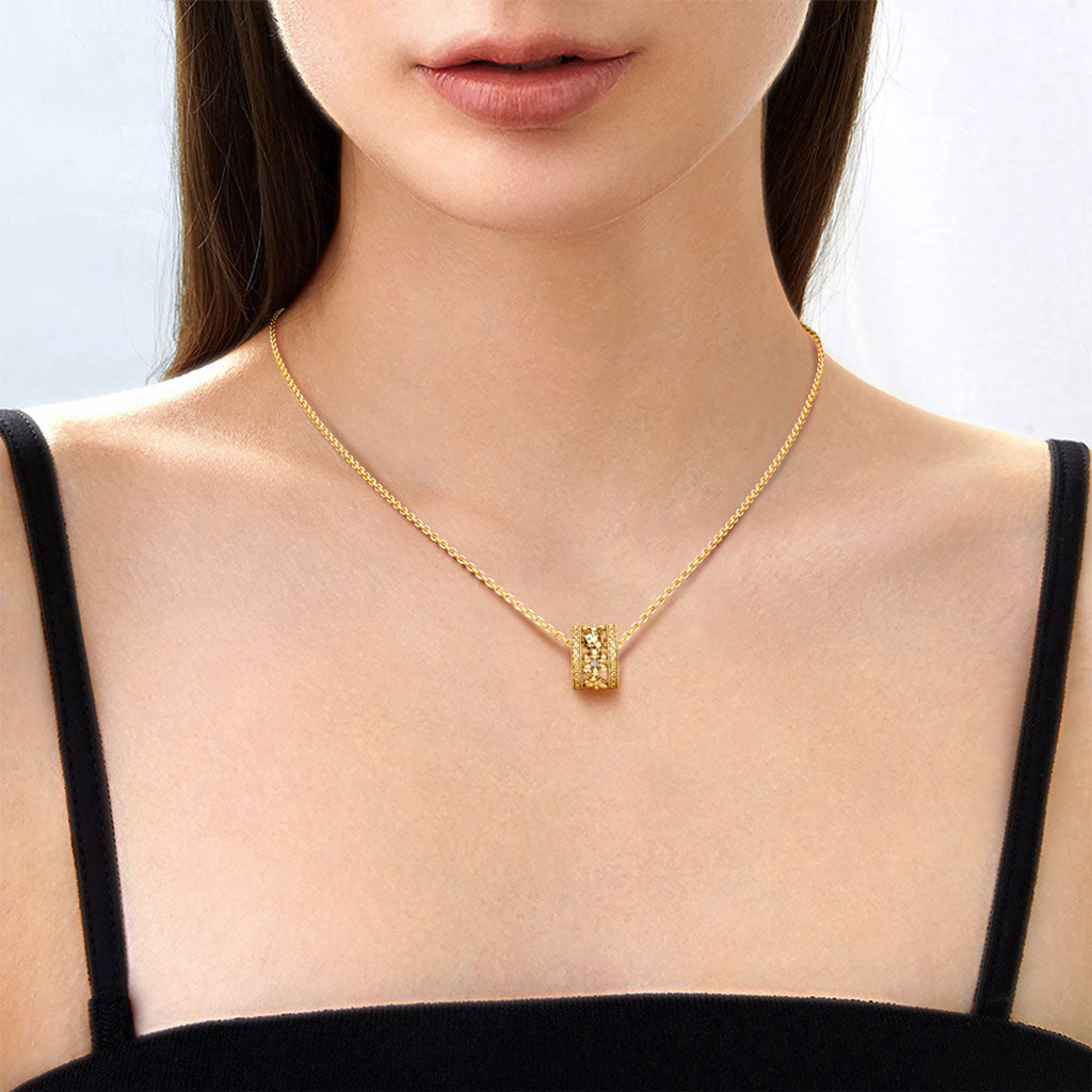 Gnoce Ladybug on Flower Drum Pendant Necklace_4