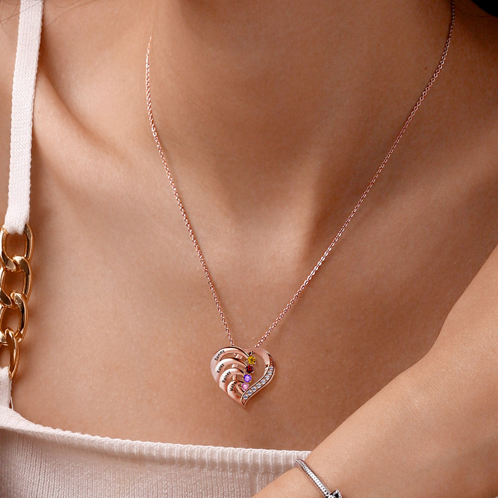 Gnoce Personalized Heart Necklace with 1-4 Birthstone and 1-4 Name_8
