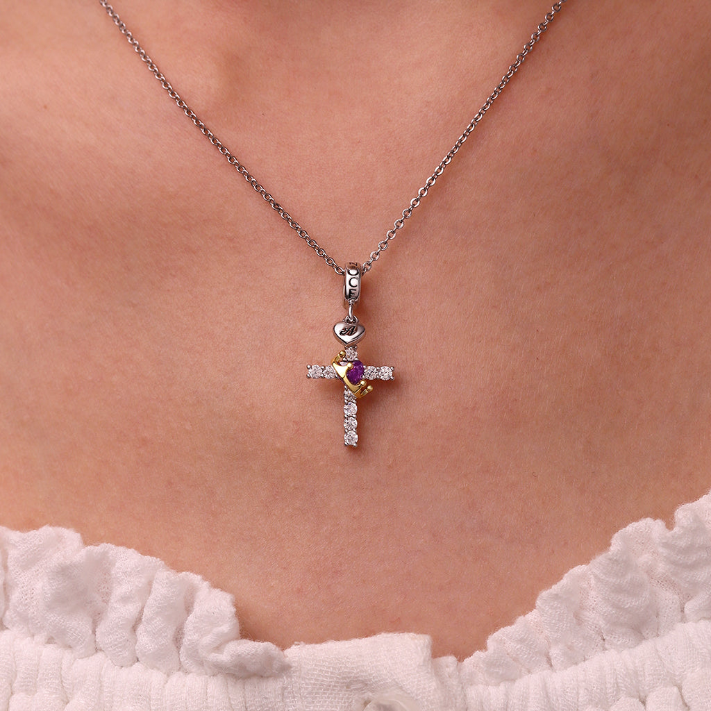 Gnoce Crown of Thorns Nail Cross Charm Platinum-plated Silver Blend_8