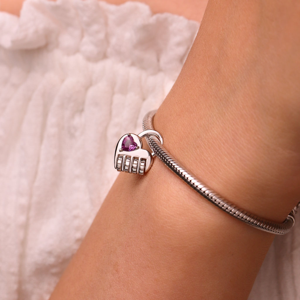Gnoce Lock with a Love Code Charm Platinum-plated Silver Blend_7