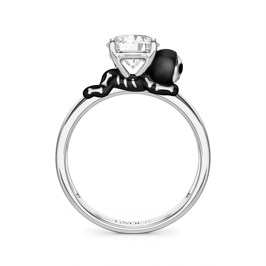 Gnoce Skeleton Gingerbread Man Embraces Moissanite Round Cut Ring_4