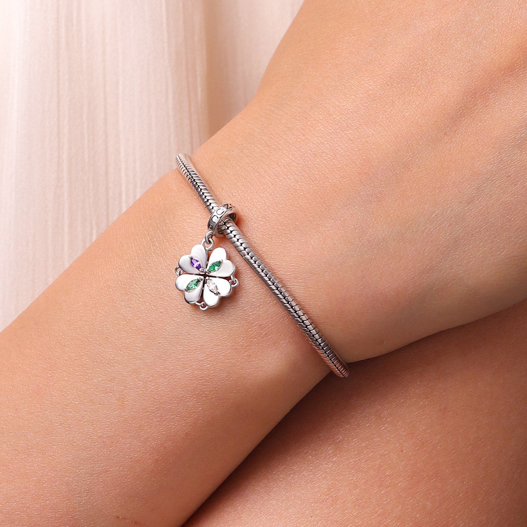 Gnoce Engravable Magnetic Four-leaf Clover Birthstone Pendant Dangle Charm_10