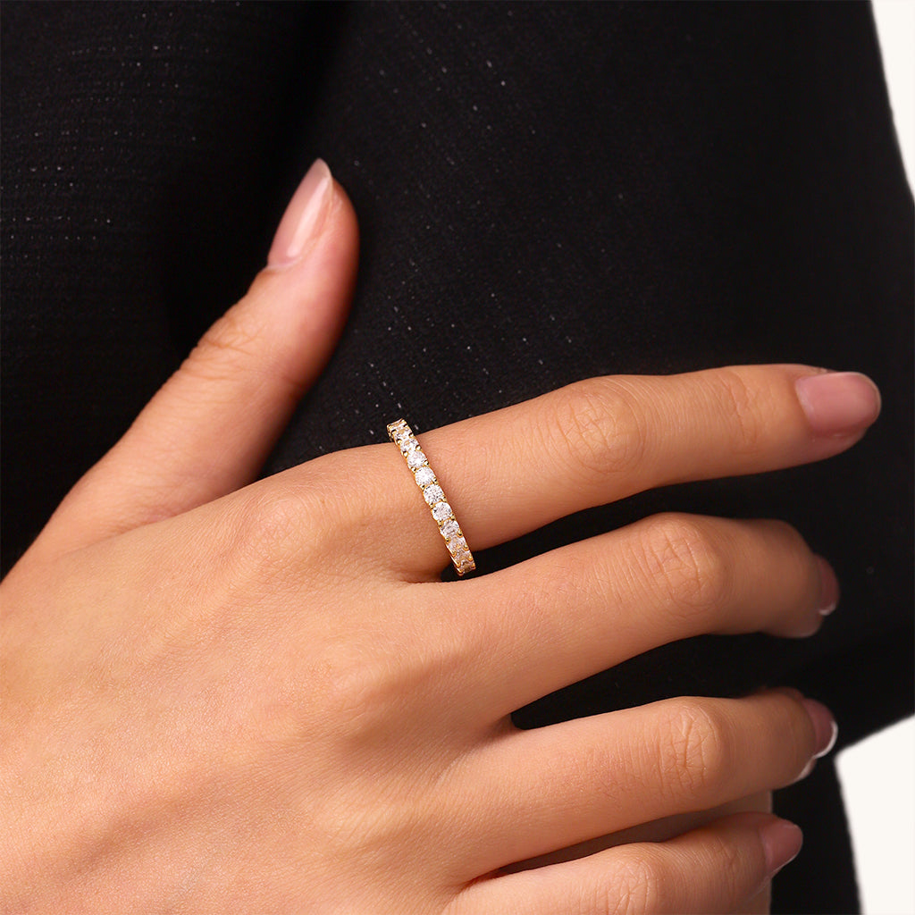Gnoce 14K/10K Solid Gold Micro Pave Moissanite Eternity Ring_4