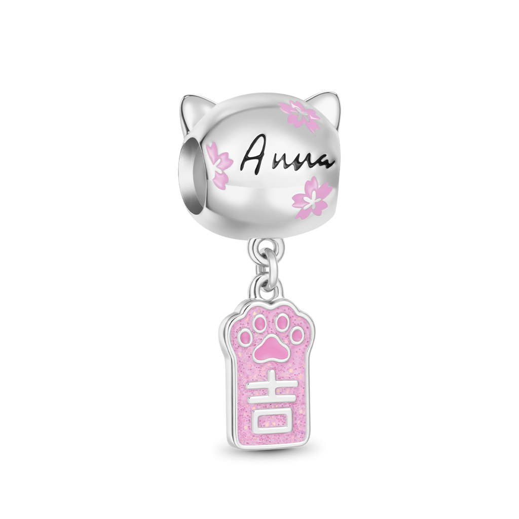 Gnoce Engravable Cat Wind Chime Amulet Charm Platinum-plated Silver Blend_6