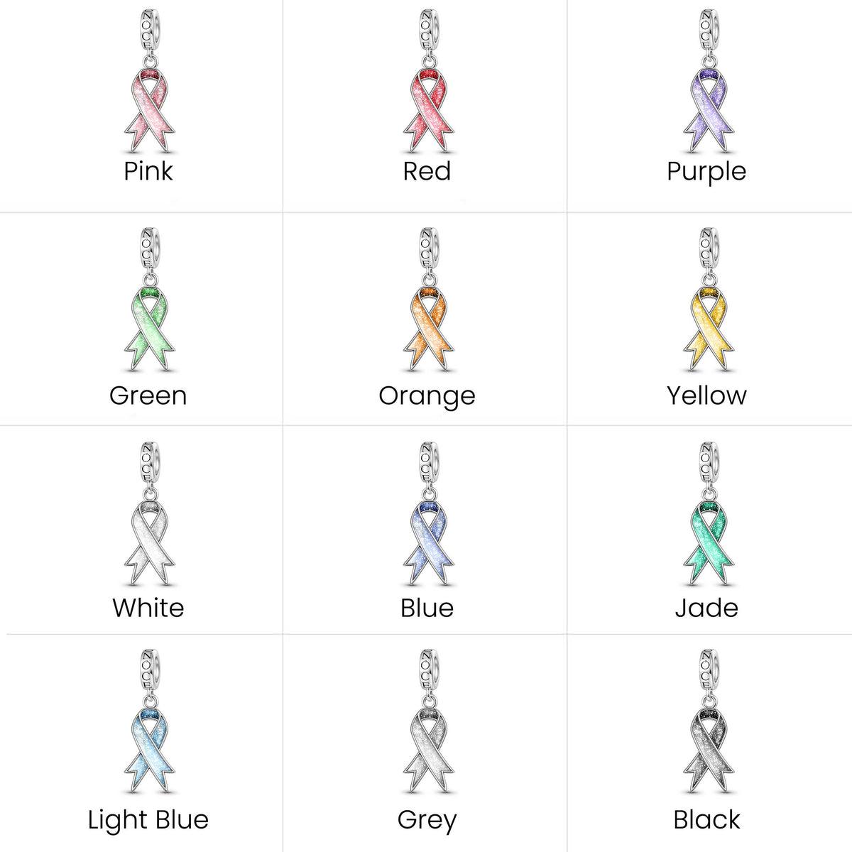 Gnoce Disease Awareness Customizable Ribbon Charm Platinum-plated Silver Blend_6
