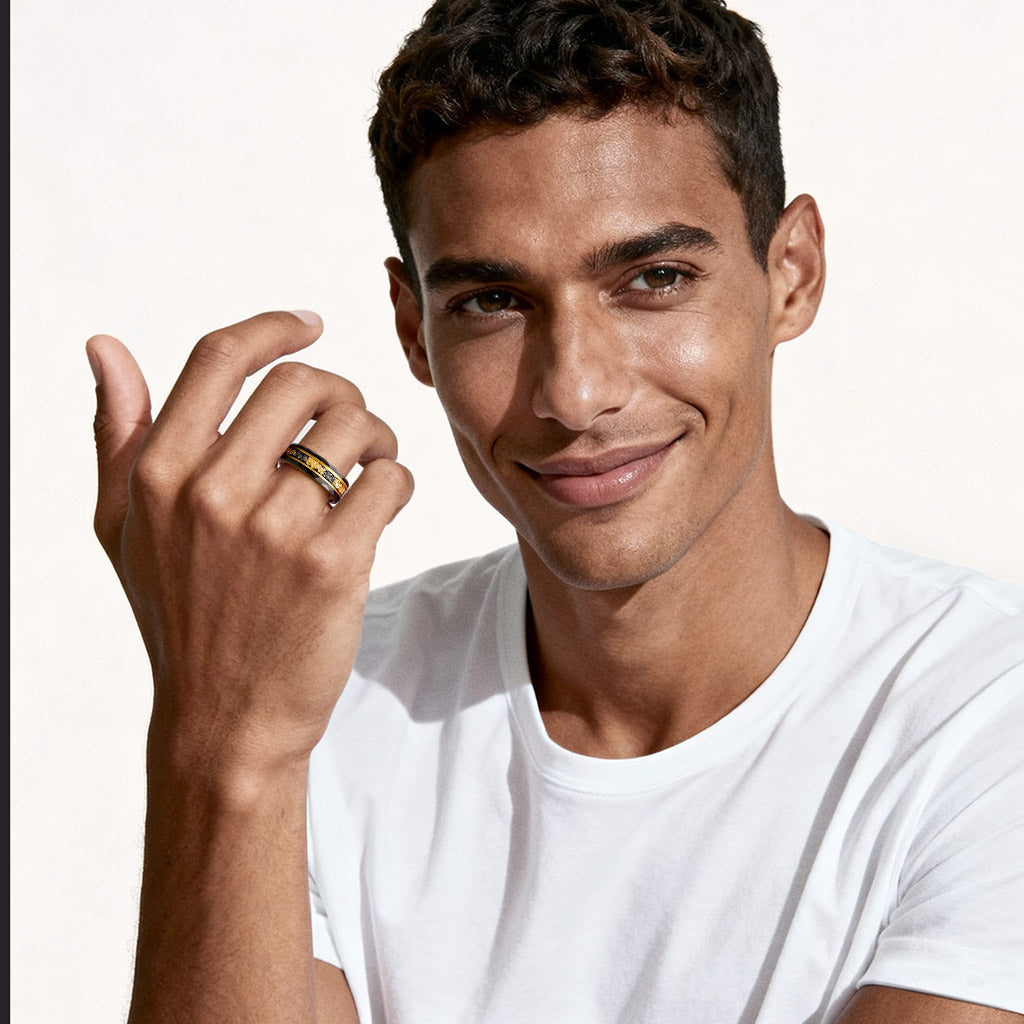 Gnoce Two-Tone Inlay Princess-Cut Stackable Ring Set_4