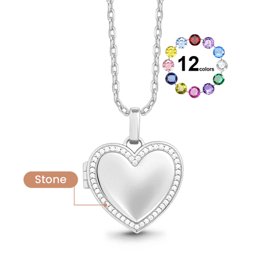 Gnoce Personalized Heart Photo Locket Necklace with Birthstone – Custom Engravable Jewelry_2