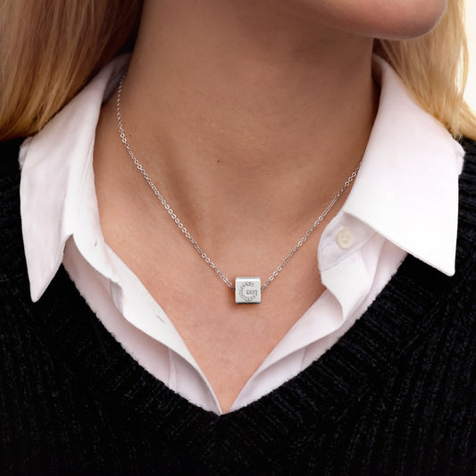 Gnoce Cube Necklace with Personalized Initial and Birthstone_2