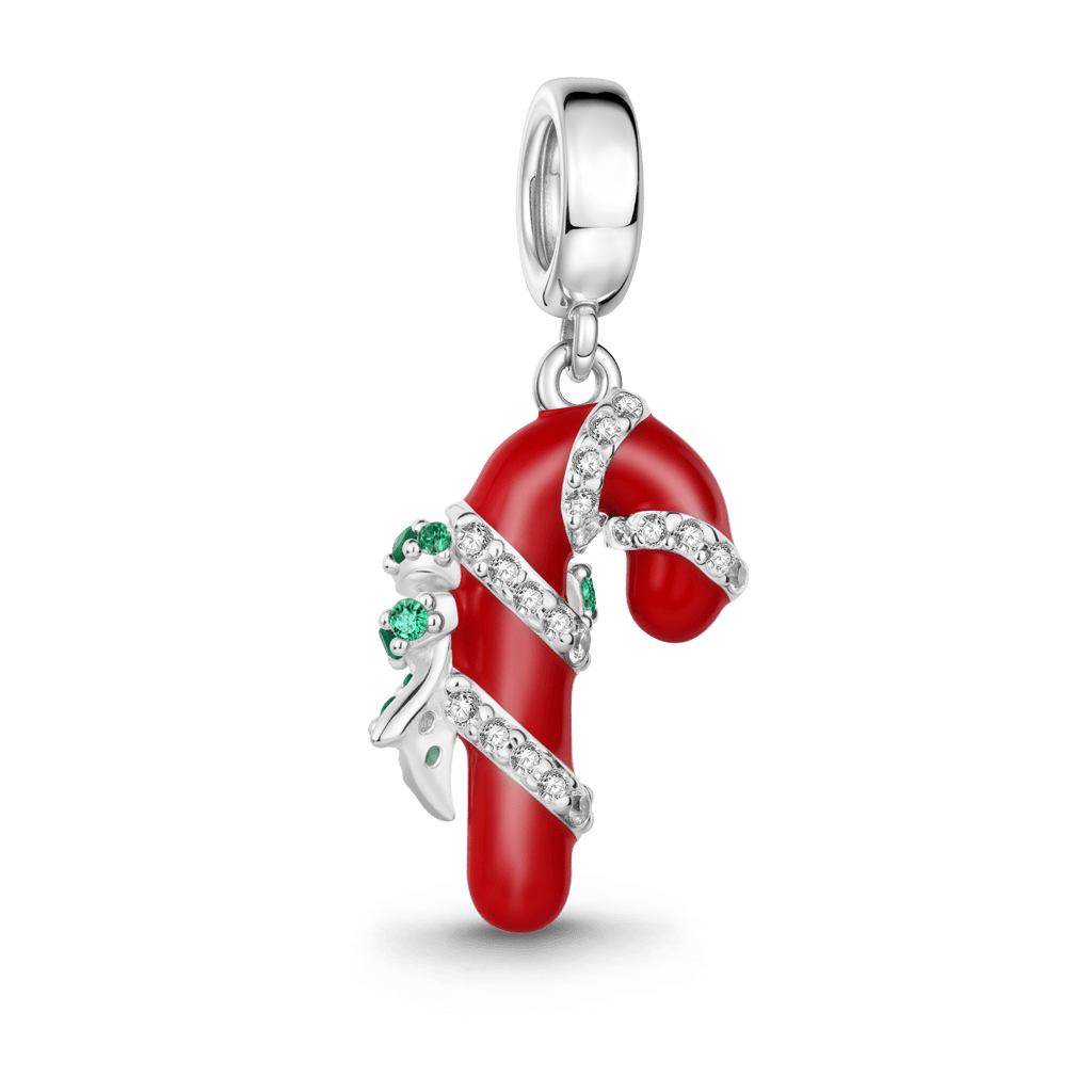 Gnoce Candy Cane Pendant Dangle Charm Platinum-plated Silver Blend_5