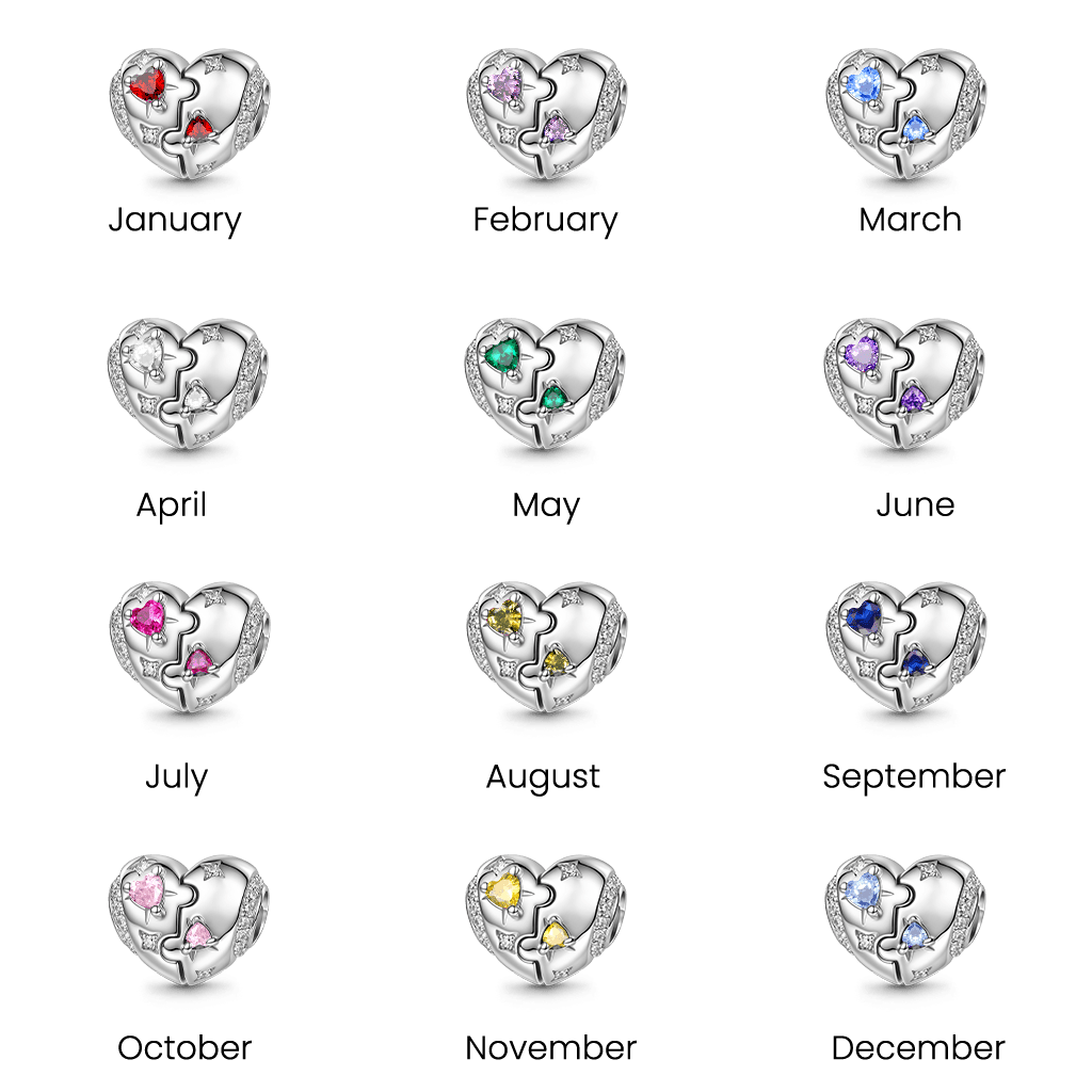 Gnoce Heart-shaped Puzzle Birthstone Charm Platinum-plated Silver Blend_7