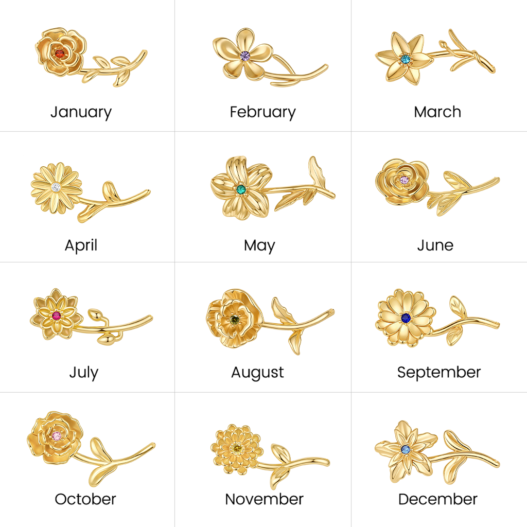 Gnoce Solid Birthday Flower Birthstone Necklace_5