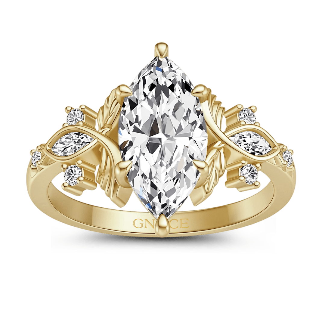 Gnoce Vintage Floral Marquise Cut Engagement Ring_7