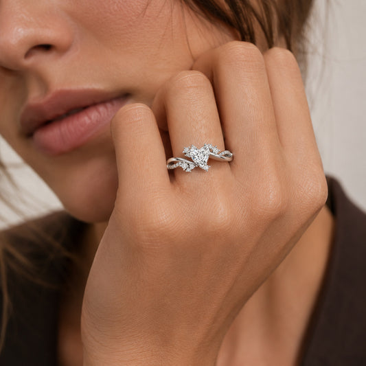 Gnoce Heart Cut Moissanite Twisted Shank Cluster Ring Platinum-plated Silver Blend_2