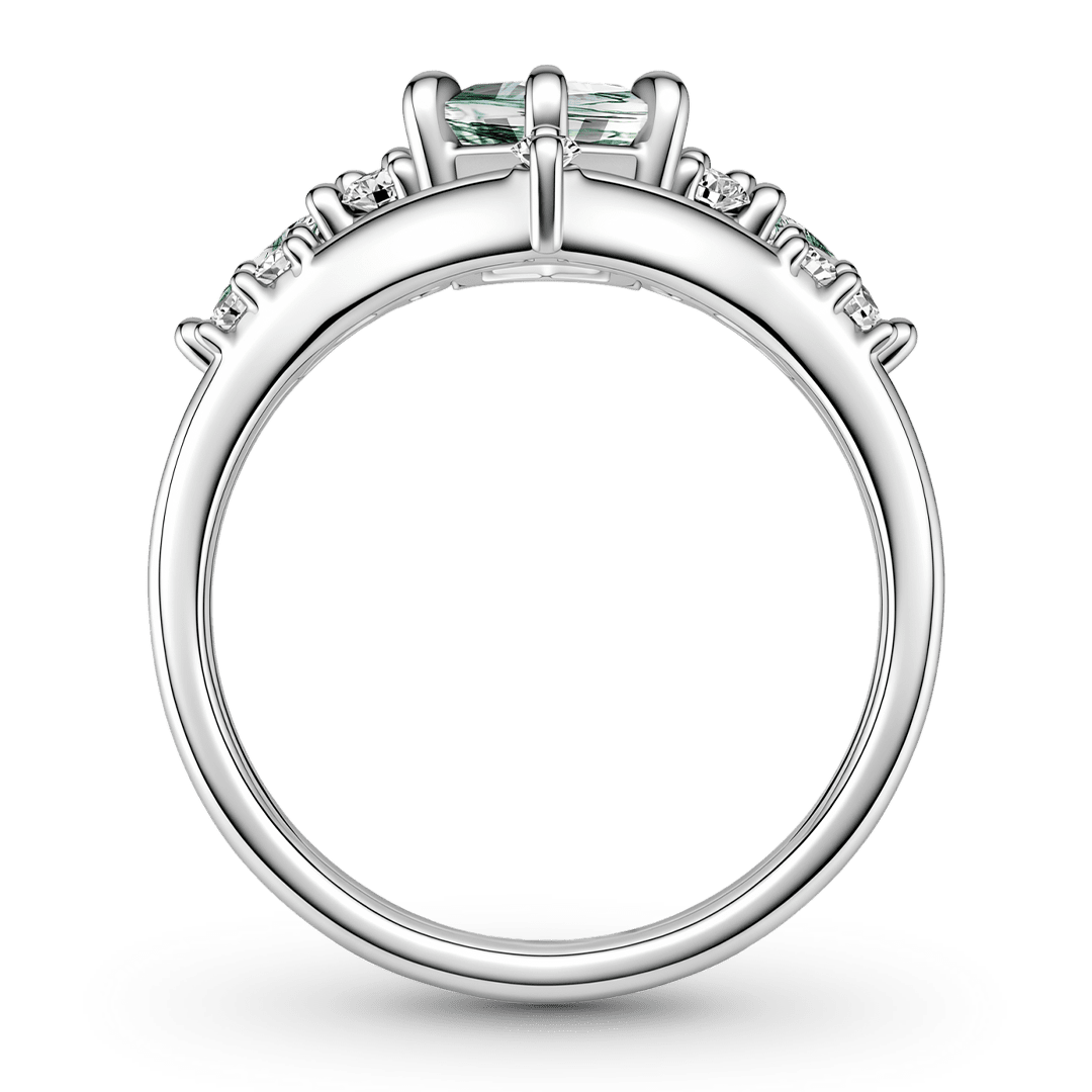 Gnoce Hexagon Moss Agate Ring Set Platinum-plated Silver Blend_6
