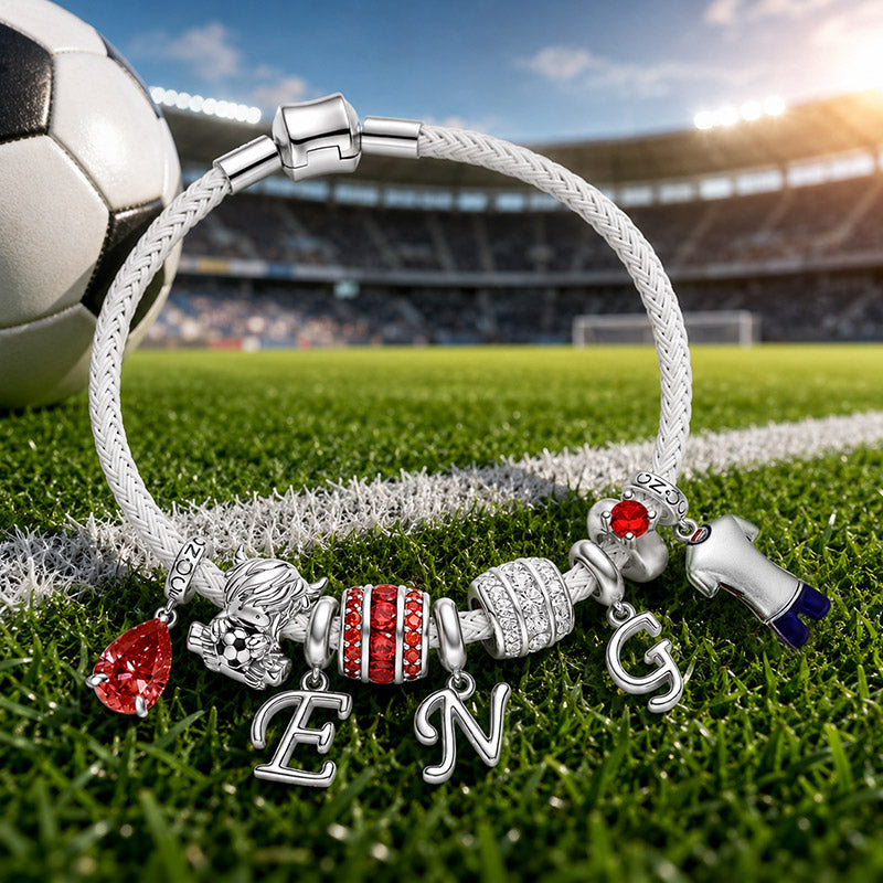 Gnoce England Soccer Team Themed White Dark Blue Jersey Charm Bracelet_4