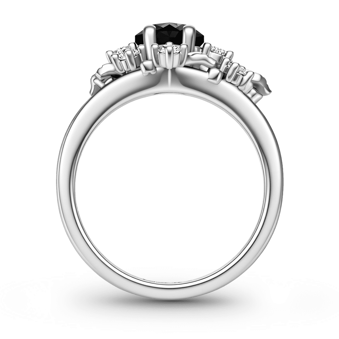 Gnoce Black Pear-Shaped Gemstone Floral Vintage Ring Platinum-plated Silver Blend_6