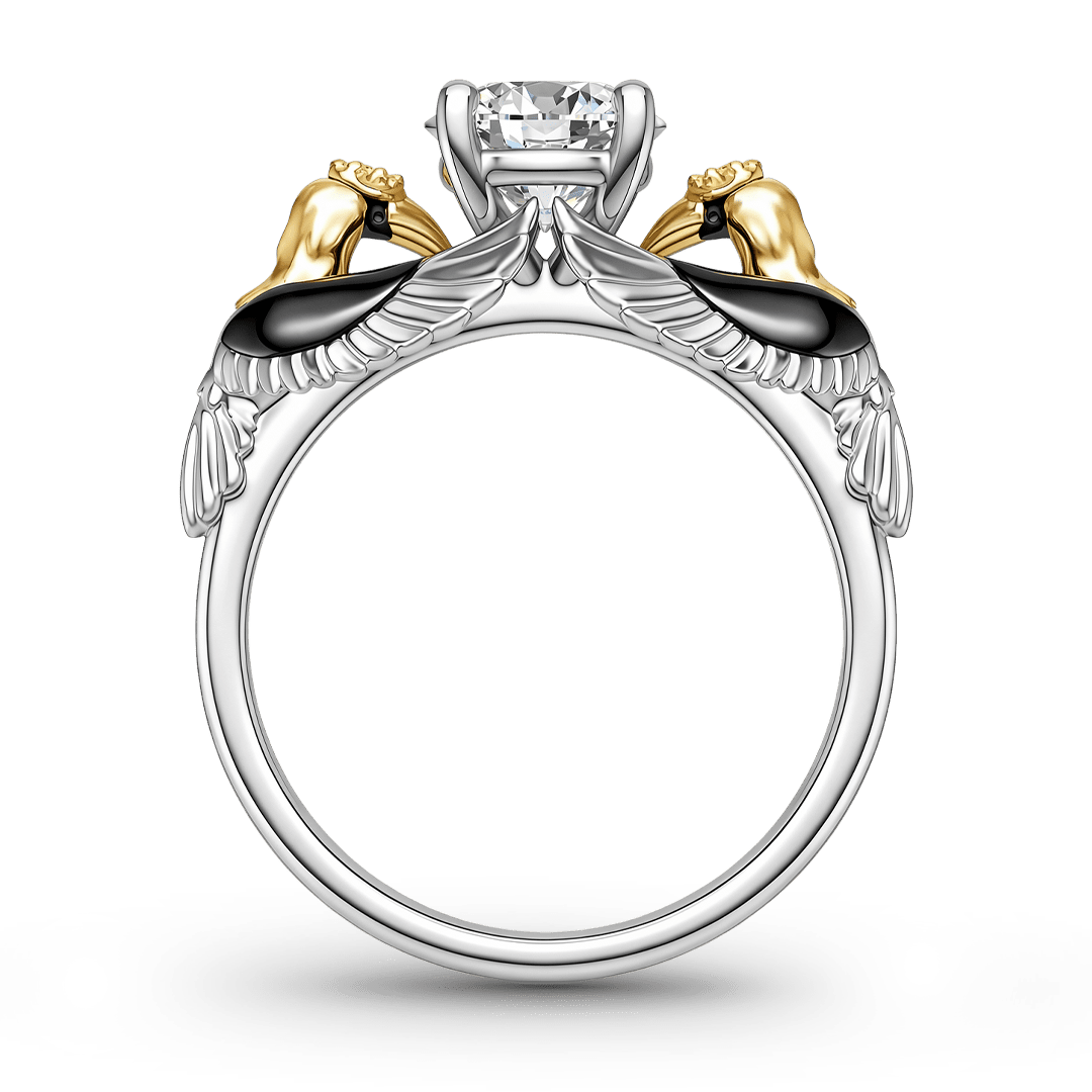 Gnoce Winged Feather Black Enamel Claw Moissanite Ring Platinum-plated Silver Blend_6