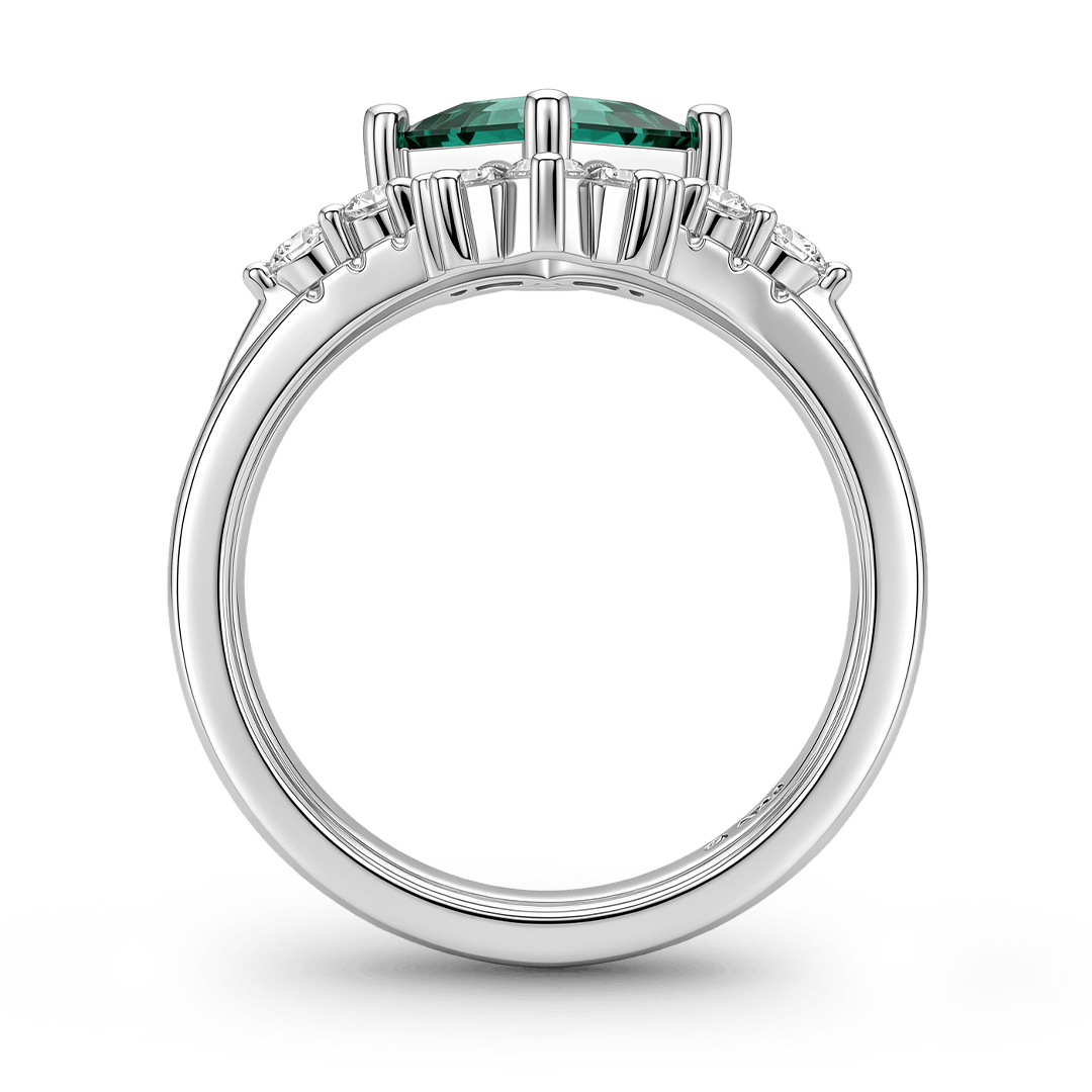Gnoce Square Green Gemstone Tiara Ring Set Platinum-plated Silver Blend_6