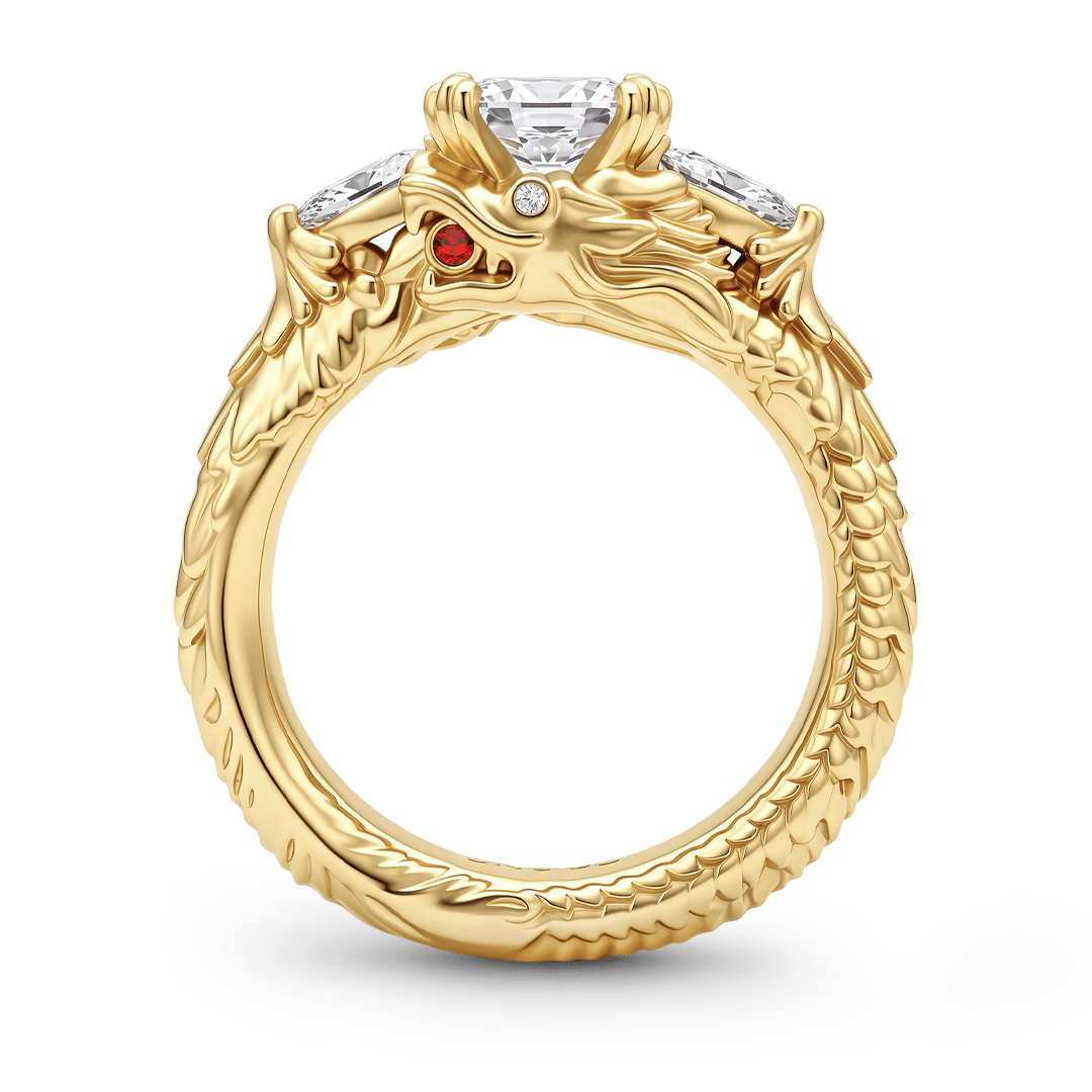 Gnoce Dragon Scale Intricate Gold Moissanite Ring_6