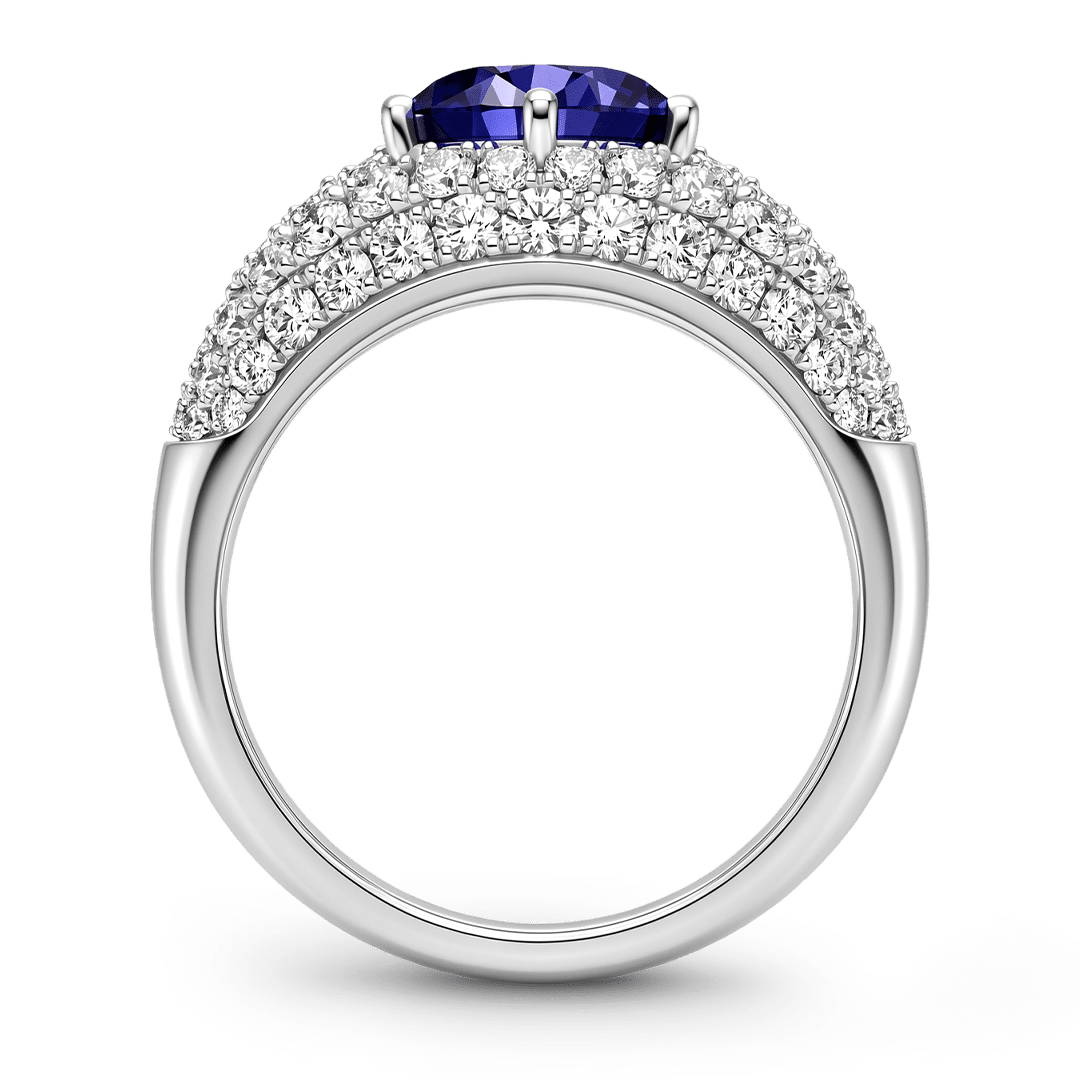 Gnoce Round Blue Sapphire Halo Ring Platinum-plated Silver Blend_6