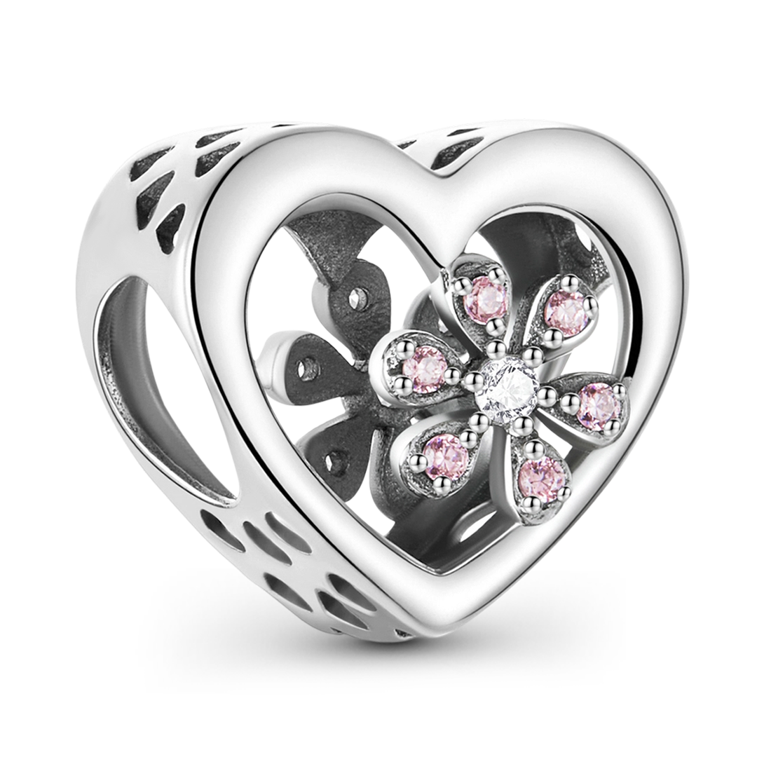 Gnoce Japanese Style Heart-shaped Cherry Blossom Beads 925 Sterling Silver_5