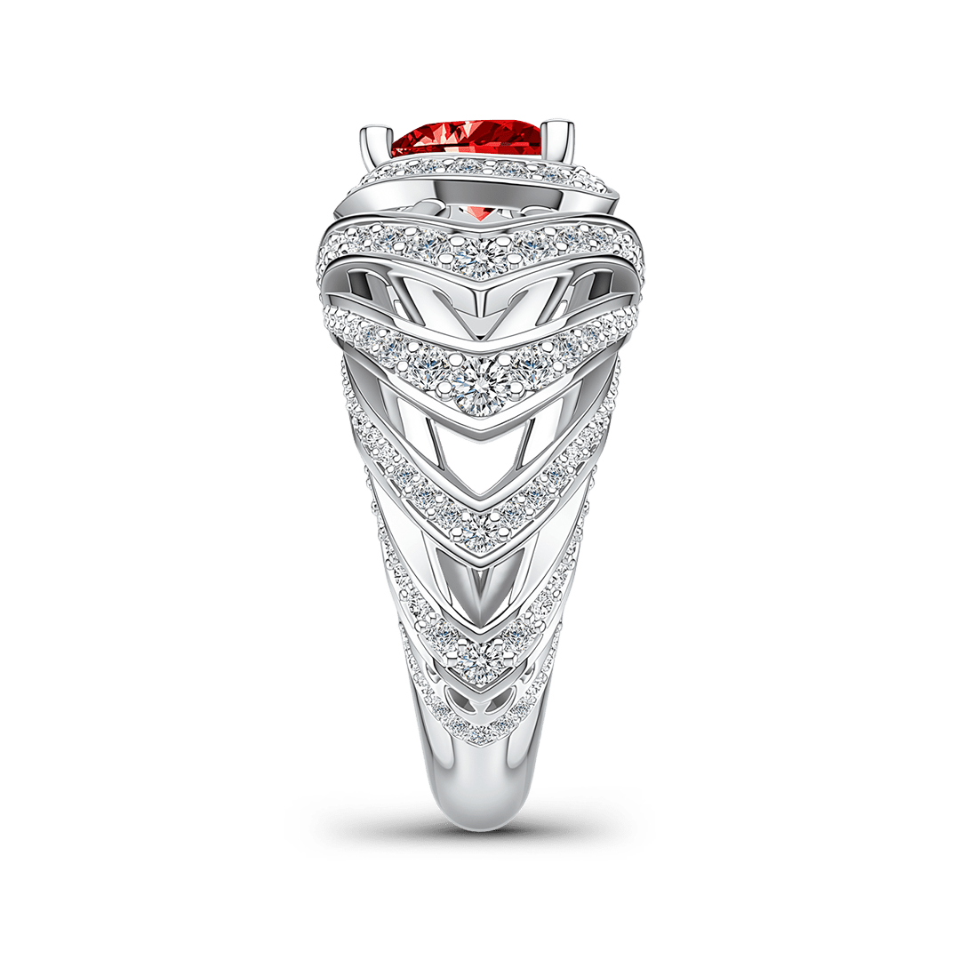 Gnoce Heart Red Gemstone Halo Wavy Ring Platinum-plated Silver Blend_6