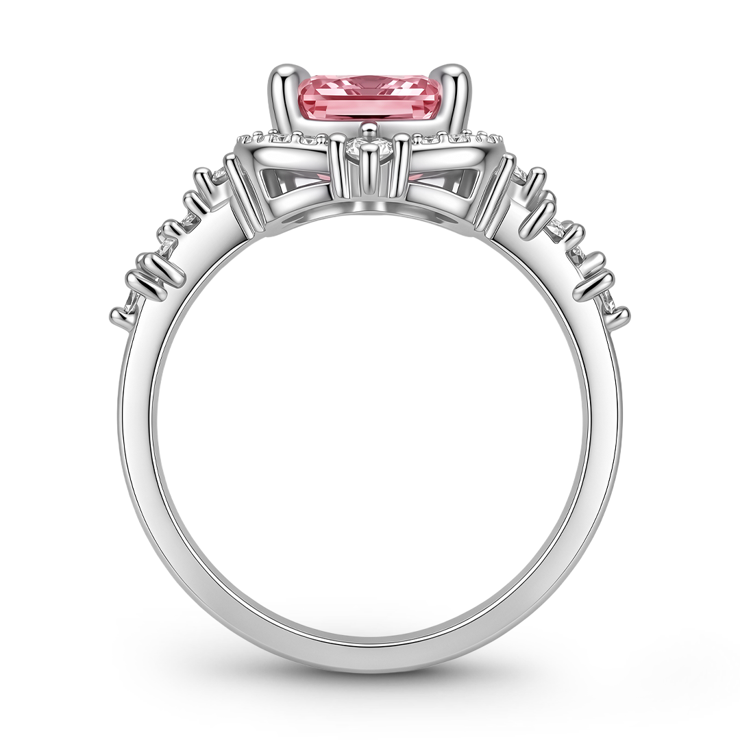 Gnoce Rectangle Cut Pink Gemstone Ring Platinum-plated Silver Blend_6