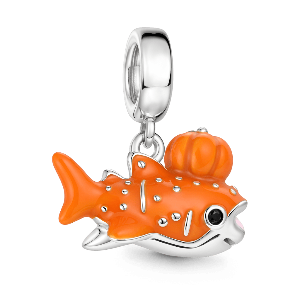 Gnoce Pumpkin Whale Shark Dangle Charm Platinum-plated Silver Blend_5