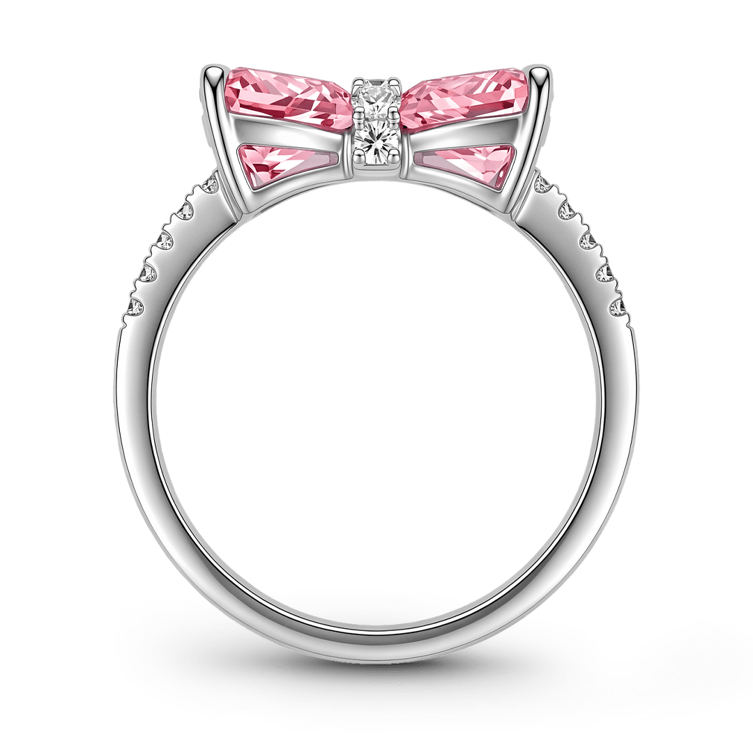 Gnoce Bow Pink Heart Gemstone Ring Platinum-plated Silver Blend_6