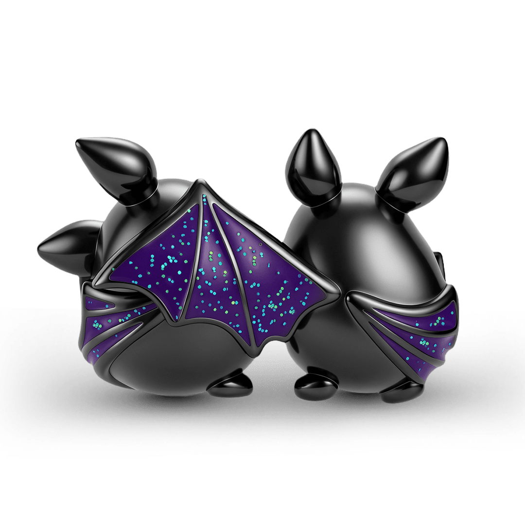 Gnoce Halloween Cute Bat Initial Engravable Bead Platinum-plated Silver Blend_7