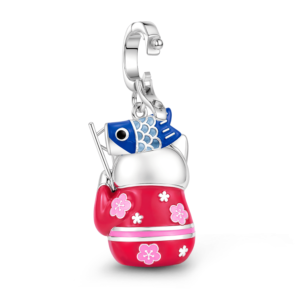 Gnoce Glow-in-the-Dark Red Kimono Lucky Cat Clasp Dangle Charm Platinum-plated Silver Blend_7