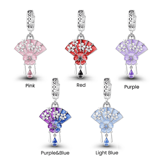 Gnoce Japanese Sakura Fan Clasp Dangle CharmPlatinum-plated Silver Blend_2