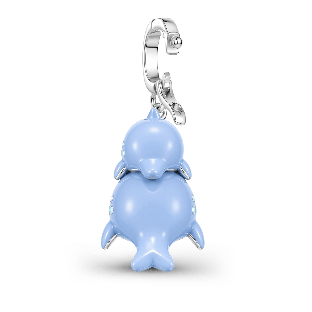 Gnoce Dolphin Mother And Baby Clasp Dangle Charm Platinum‑plated Silver Blend_5