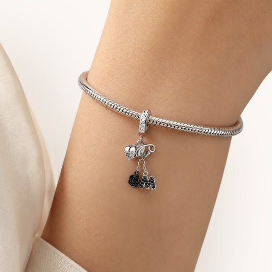 Gnoce Skull Pin Initials Engravable Dangle Charm Platinum-plated Silver Blend_2