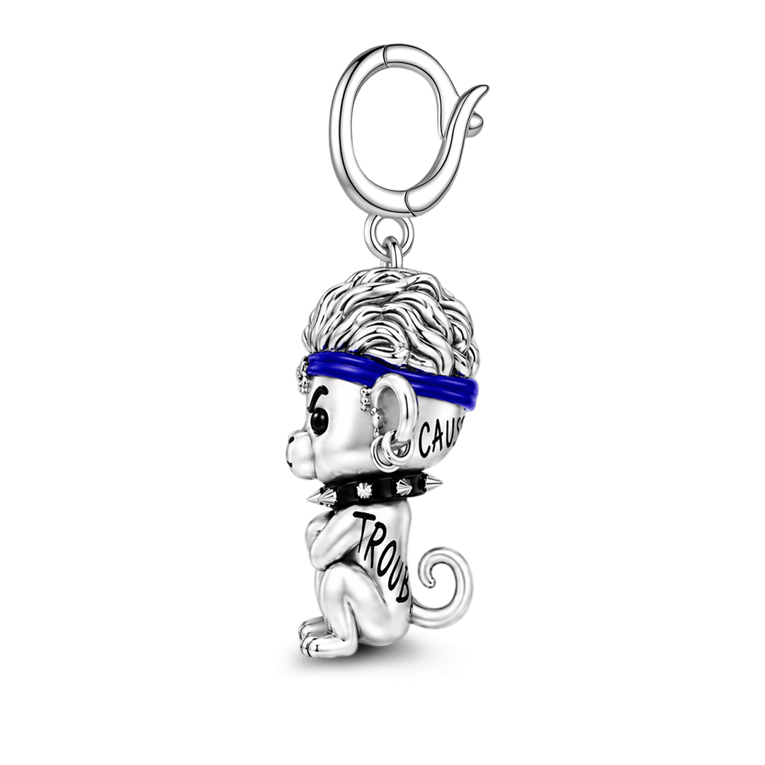 Gnoce Punk Glow‑in‑the‑dark Troublemaker Monkey Rebel Clasp Dangle Charm Platinum‑plated Silver Blend_8