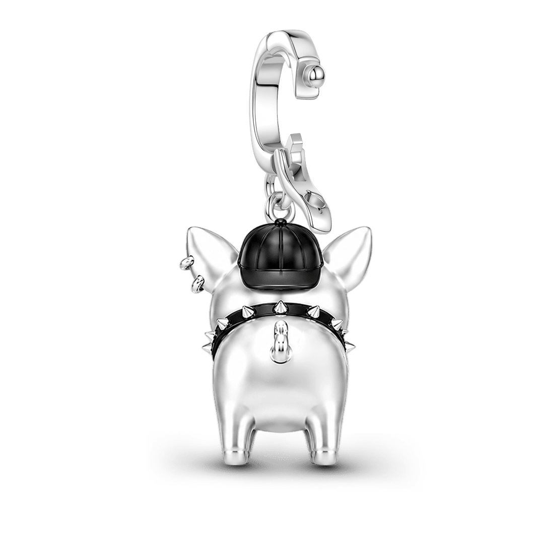 Gnoce Punk Glow‑in‑the‑dark Carefree Pig Rebel Clasp Dangle Charm Platinum‑plated Silver Blend_8