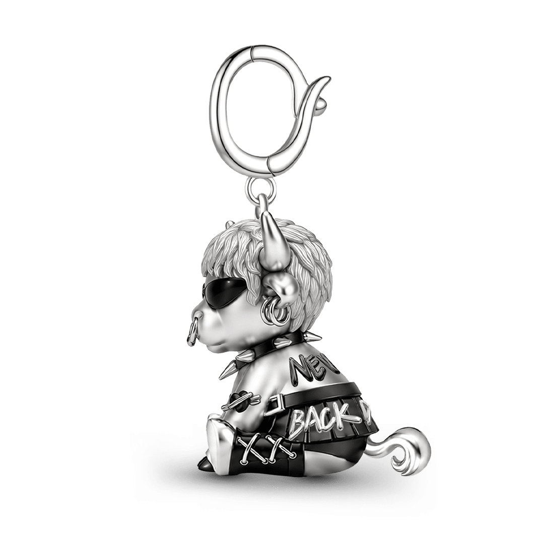Gnoce Punk Glow‑in‑the‑dark Unbreakable Ox Rebel Clasp Dangle Charm Platinum‑plated Silver Blend_8